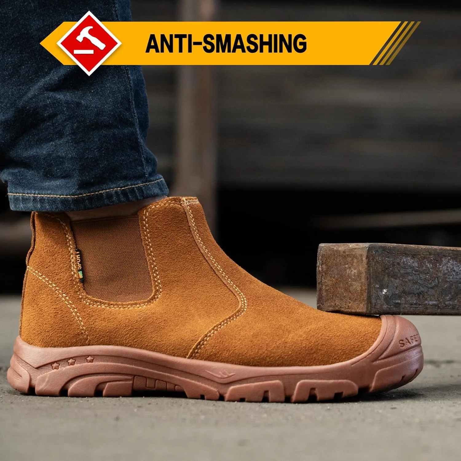 Steel Toe Work Boots for Men Women Slip-on Chelsea Boots, Men's Industrial Construction Shoes, Waterproof, Lightweight, Comfortable, Non-slip Safety Boots…