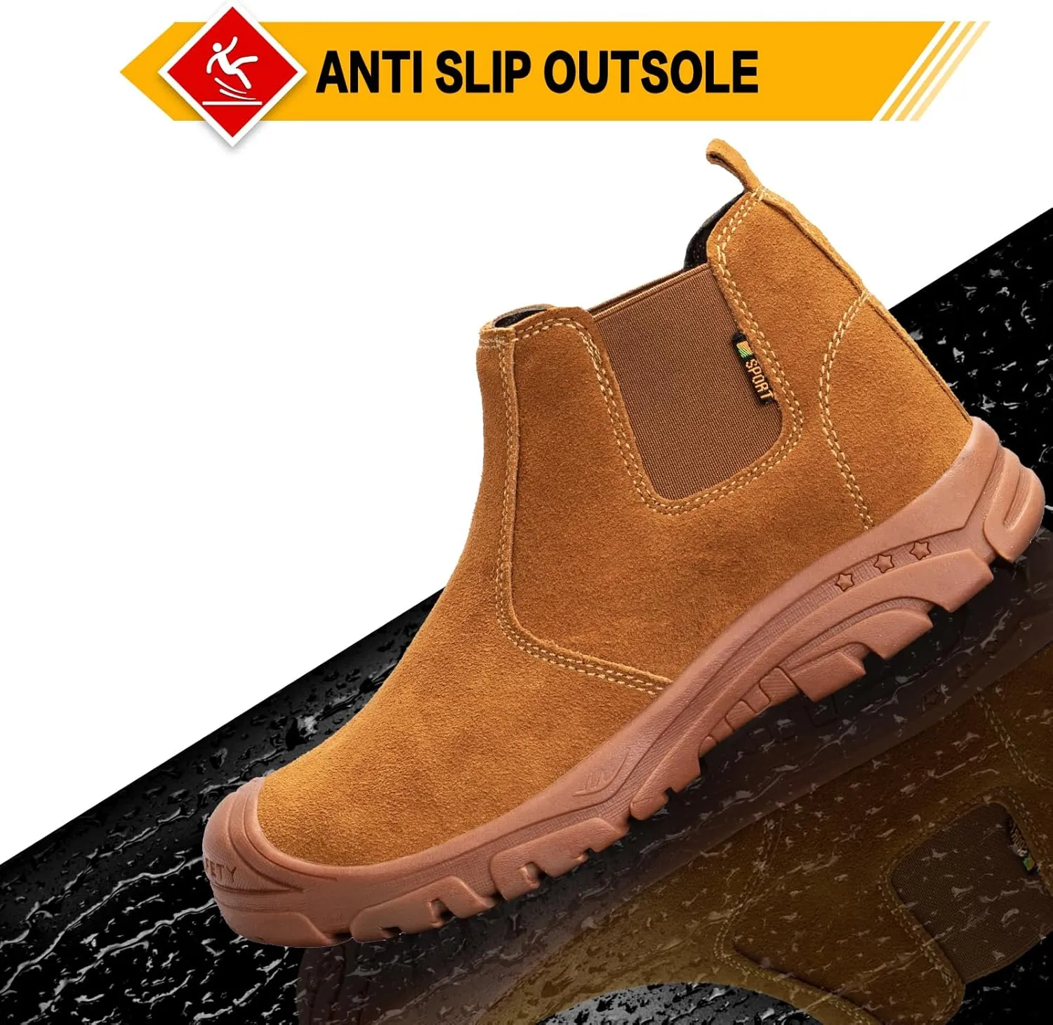 Steel Toe Work Boots for Men Women Slip-on Chelsea Boots, Men's Industrial Construction Shoes, Waterproof, Lightweight, Comfortable, Non-slip Safety Boots…