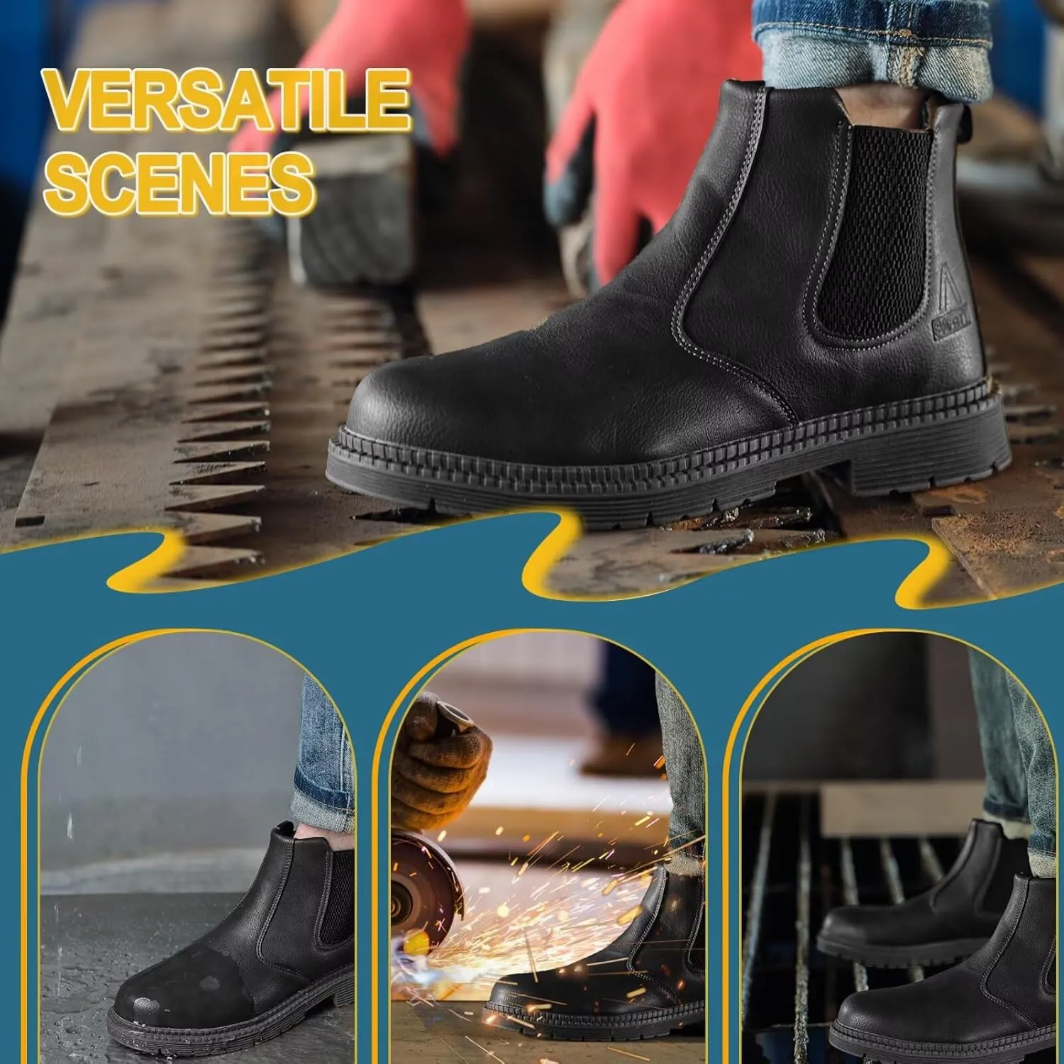 Steel Toe Work Boots for Men Women Slip-on Chelsea Boots, Men's Industrial Construction Shoes, Waterproof, Lightweight, Comfortable, Non-slip Safety Boots…