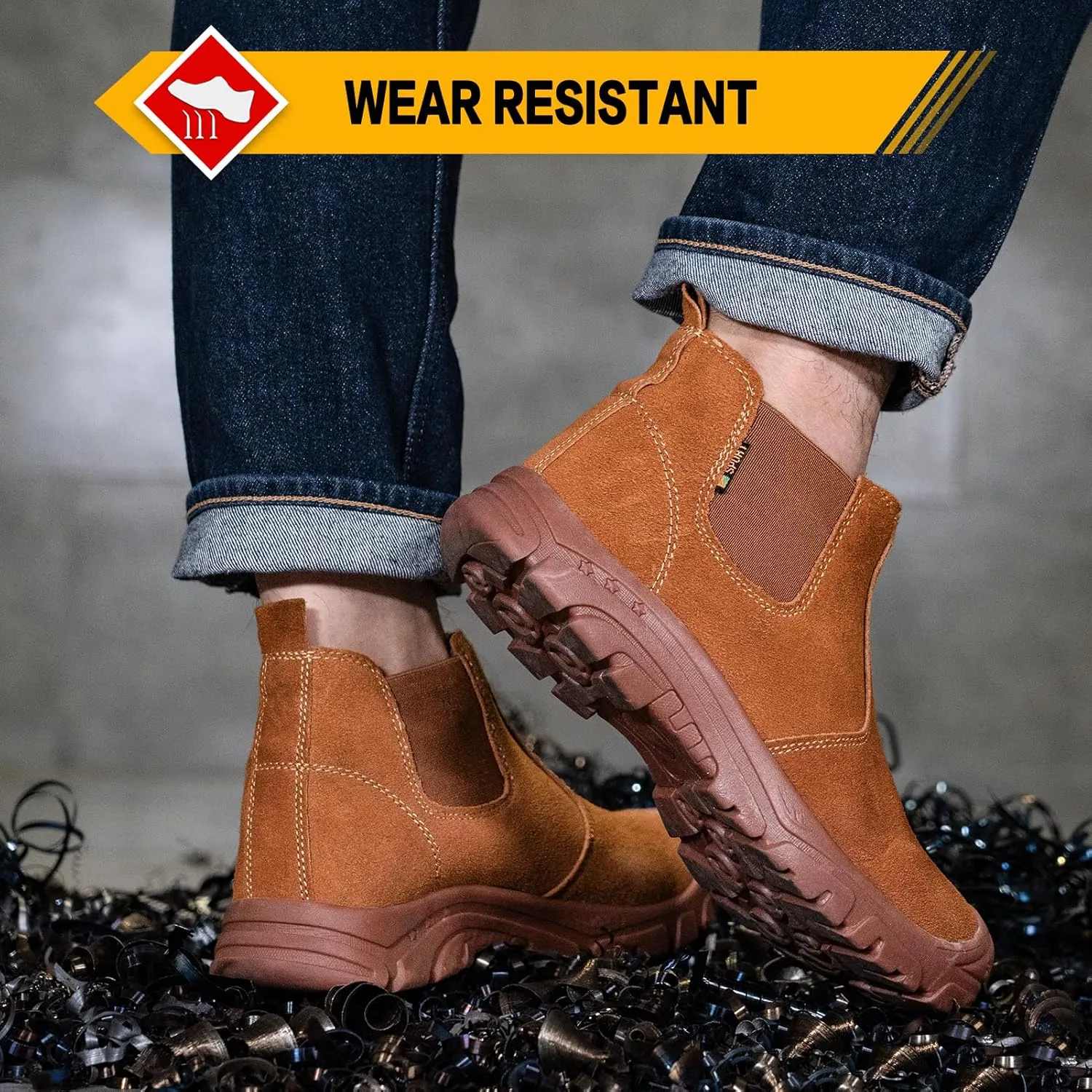 Steel Toe Work Boots for Men Women Slip-on Chelsea Boots, Men's Industrial Construction Shoes, Waterproof, Lightweight, Comfortable, Non-slip Safety Boots…