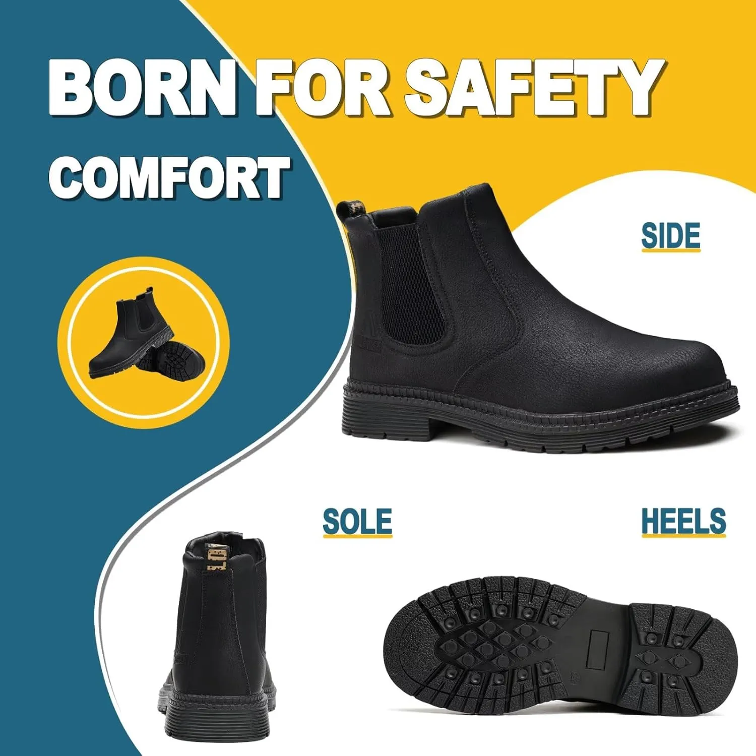 Steel Toe Work Boots for Men Women Slip-on Chelsea Boots, Men's Industrial Construction Shoes, Waterproof, Lightweight, Comfortable, Non-slip Safety Boots…