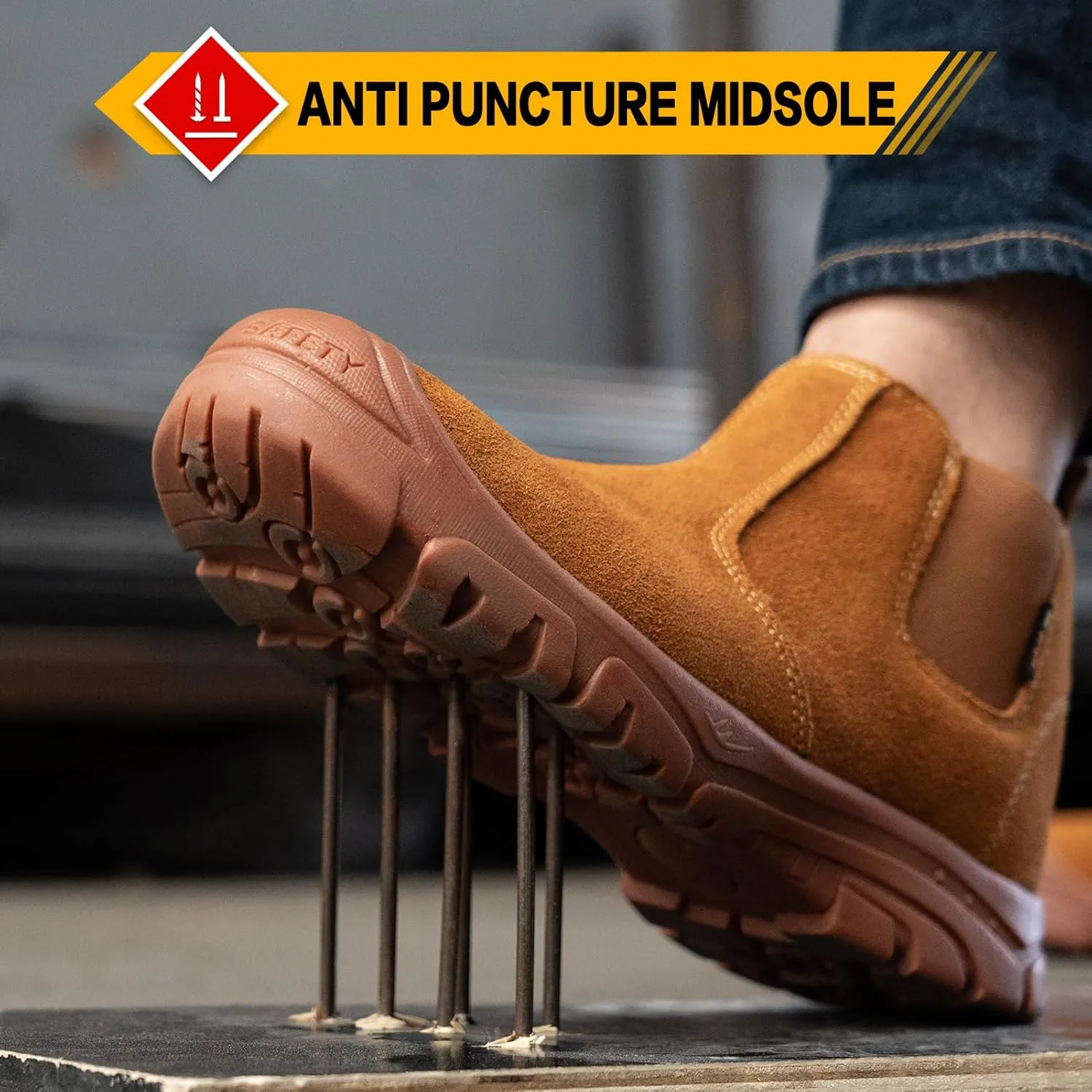 Steel Toe Work Boots for Men Women Slip-on Chelsea Boots, Men's Industrial Construction Shoes, Waterproof, Lightweight, Comfortable, Non-slip Safety Boots…