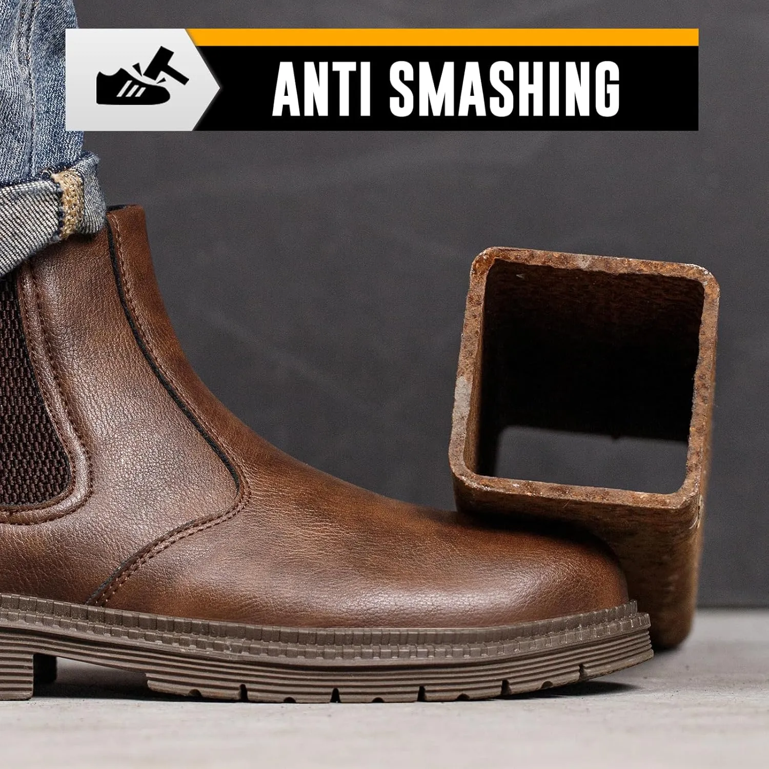 Steel Toe Work Boots for Men Women Slip-on Chelsea Boots, Men's Industrial Construction Shoes, Waterproof, Lightweight, Comfortable, Non-slip Safety Boots…