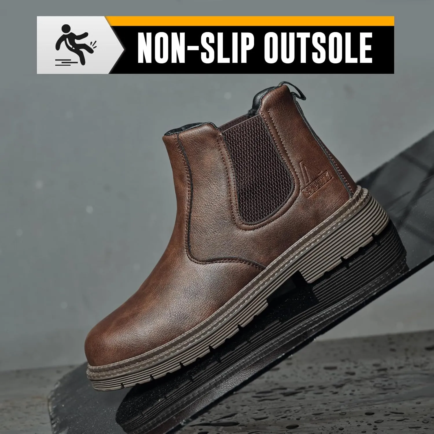 Steel Toe Work Boots for Men Women Slip-on Chelsea Boots, Men's Industrial Construction Shoes, Waterproof, Lightweight, Comfortable, Non-slip Safety Boots…
