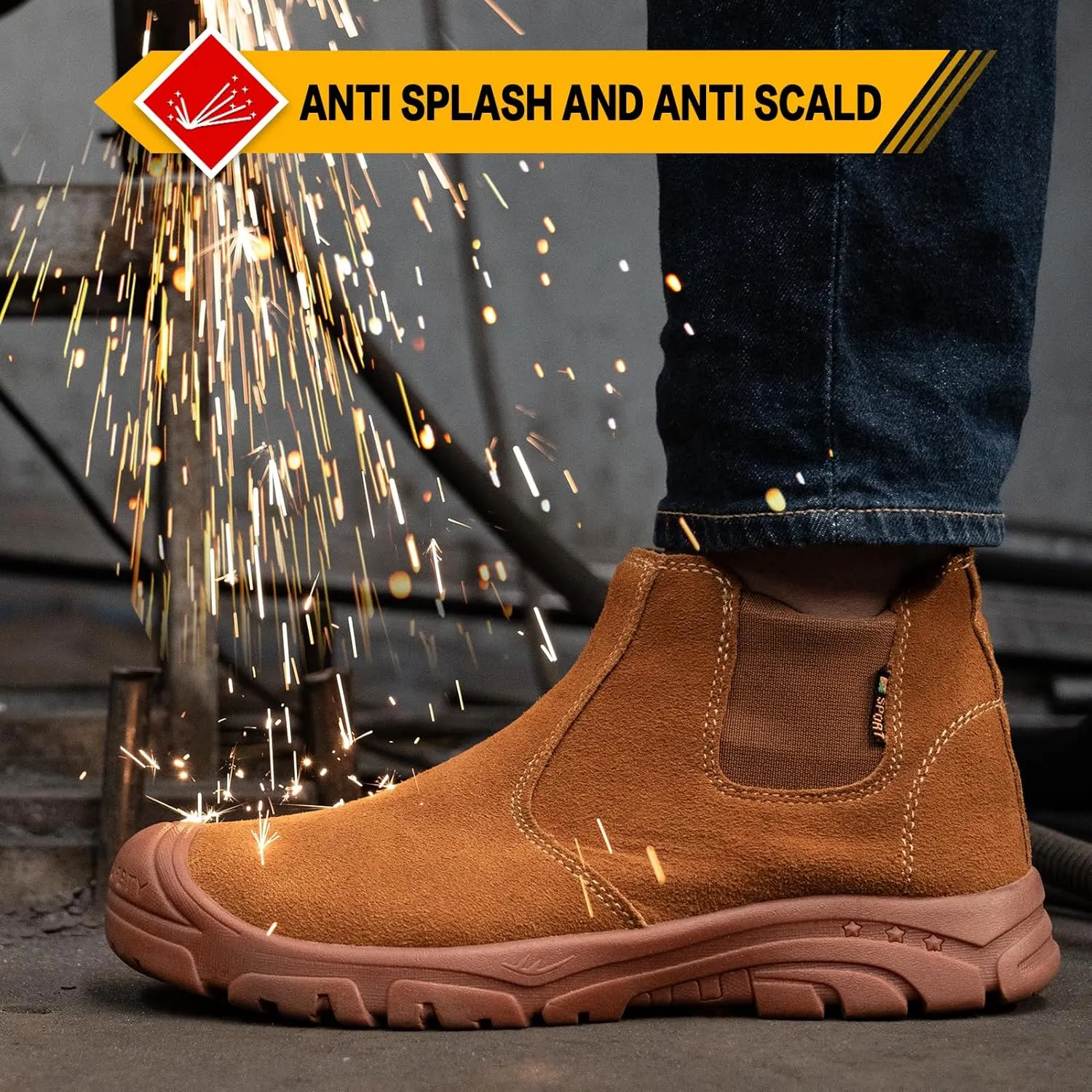 Steel Toe Work Boots for Men Women Slip-on Chelsea Boots, Men's Industrial Construction Shoes, Waterproof, Lightweight, Comfortable, Non-slip Safety Boots…