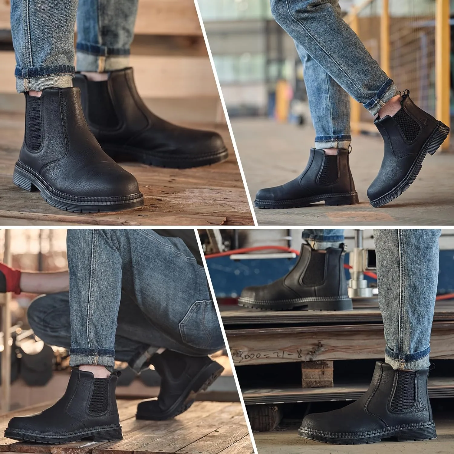 Steel Toe Work Boots for Men Women Slip-on Chelsea Boots, Men's Industrial Construction Shoes, Waterproof, Lightweight, Comfortable, Non-slip Safety Boots…