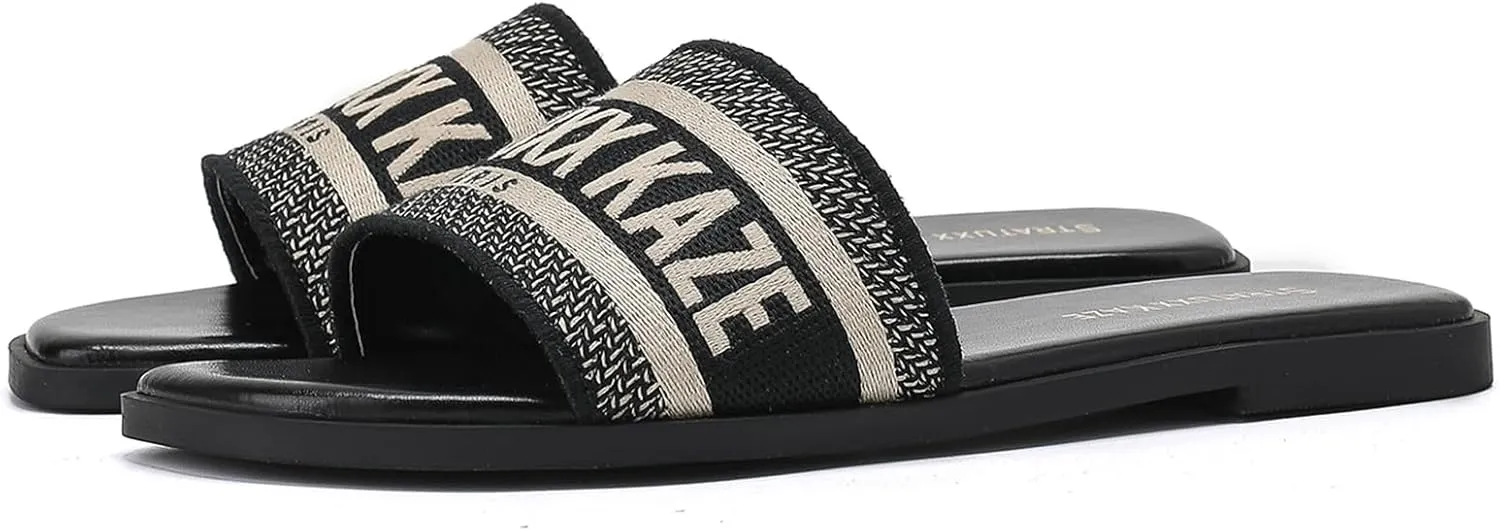 Stratuxx Kaze Women's Dressy Sandals Slip on Flat Summer Shoes Open Toe Slide Sandals for Women Size 5-11