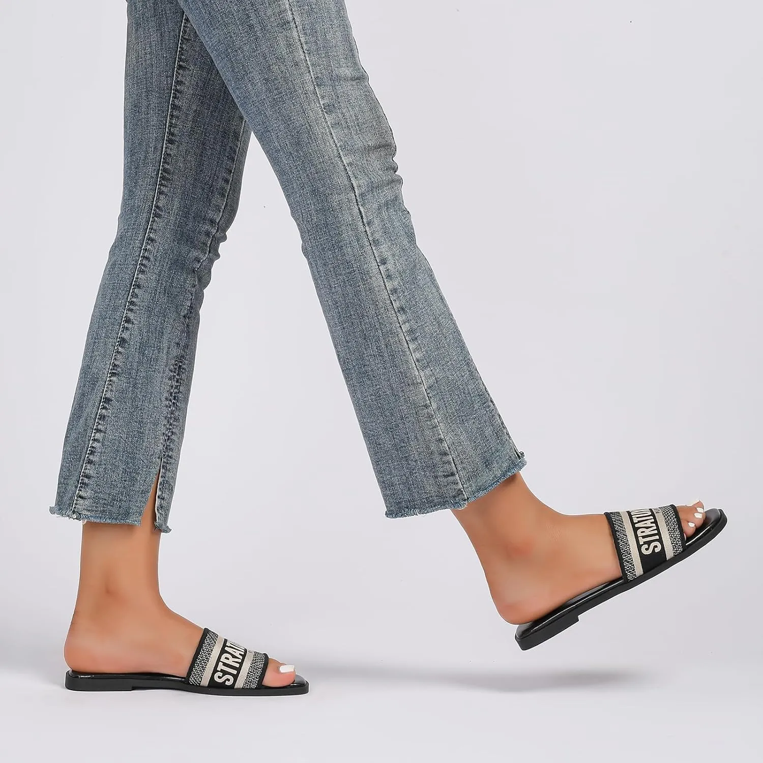 Stratuxx Kaze Women's Dressy Sandals Slip on Flat Summer Shoes Open Toe Slide Sandals for Women Size 5-11