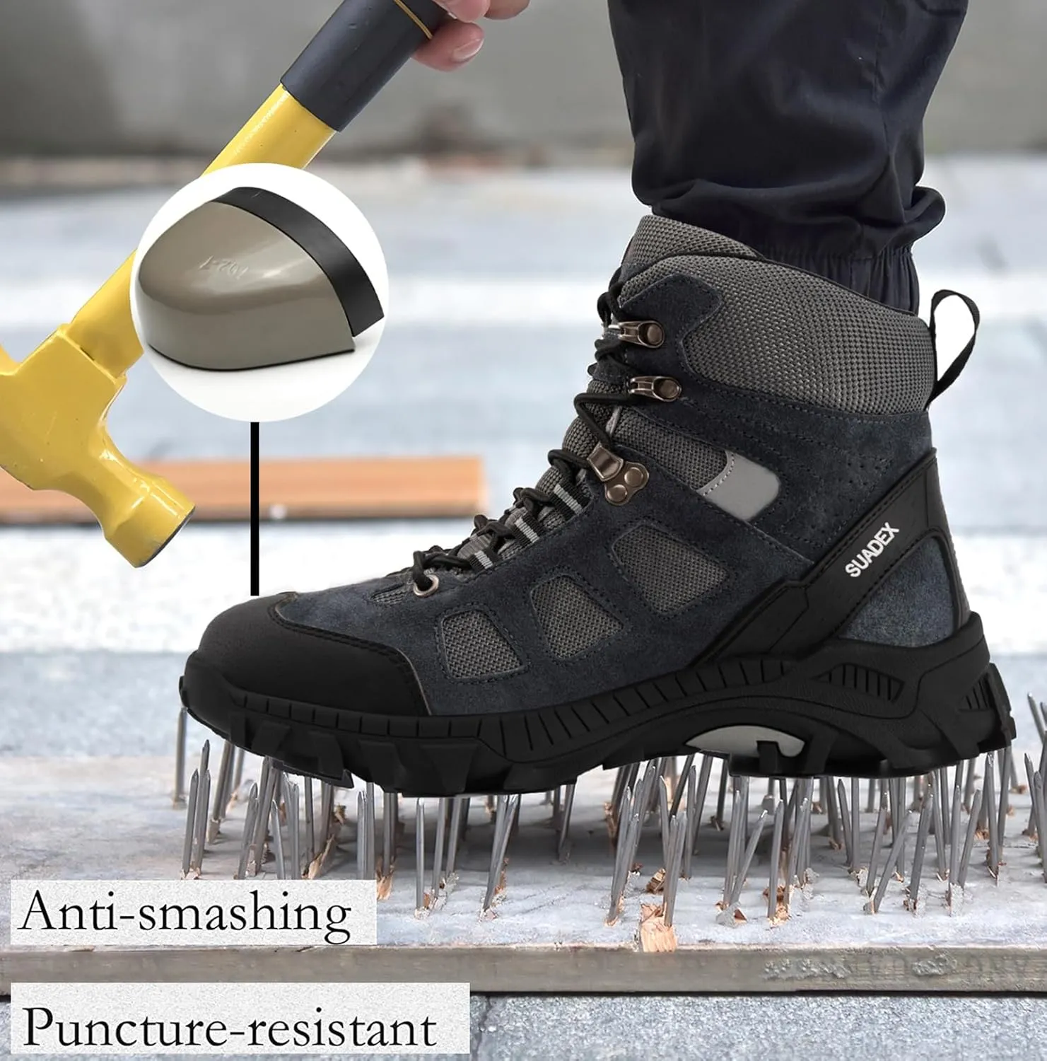 SUADEX Steel Toe Boots for Men Women Indestructible Non Slip Comfortable Work Boot Safety Construction Shoes