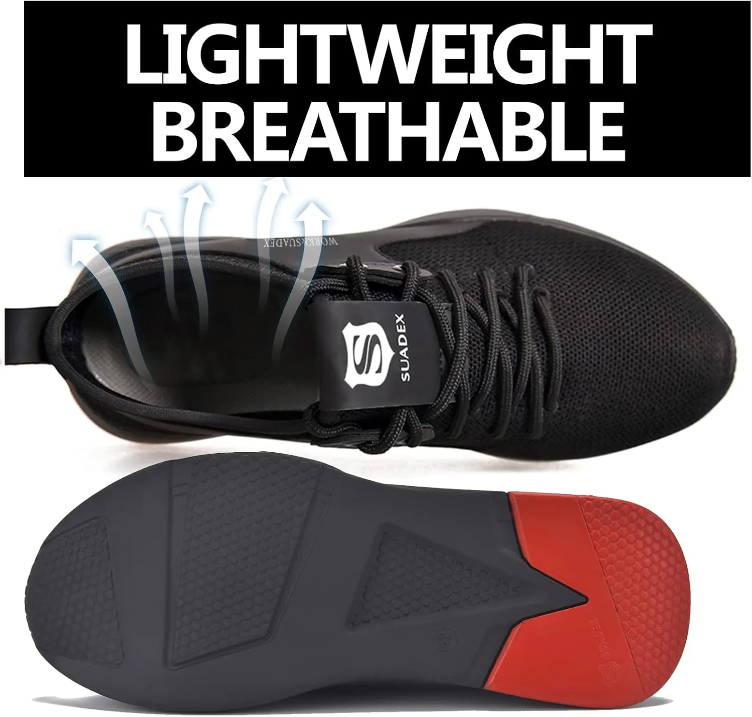 SUADEX Steel Toe Shoes for Men Women Lightweight Safety Work Sneakers for Construction Indestructible Breathable