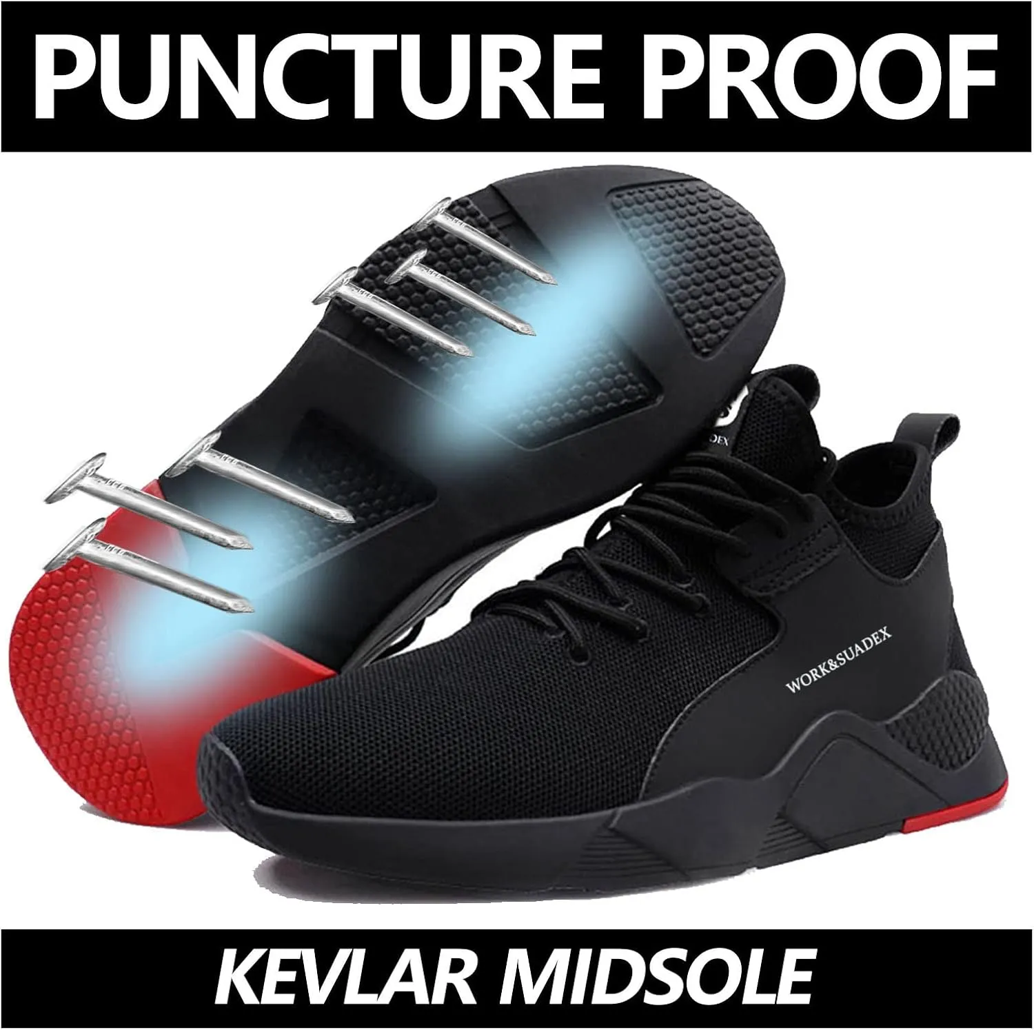 SUADEX Steel Toe Shoes for Men Women Lightweight Safety Work Sneakers for Construction Indestructible Breathable