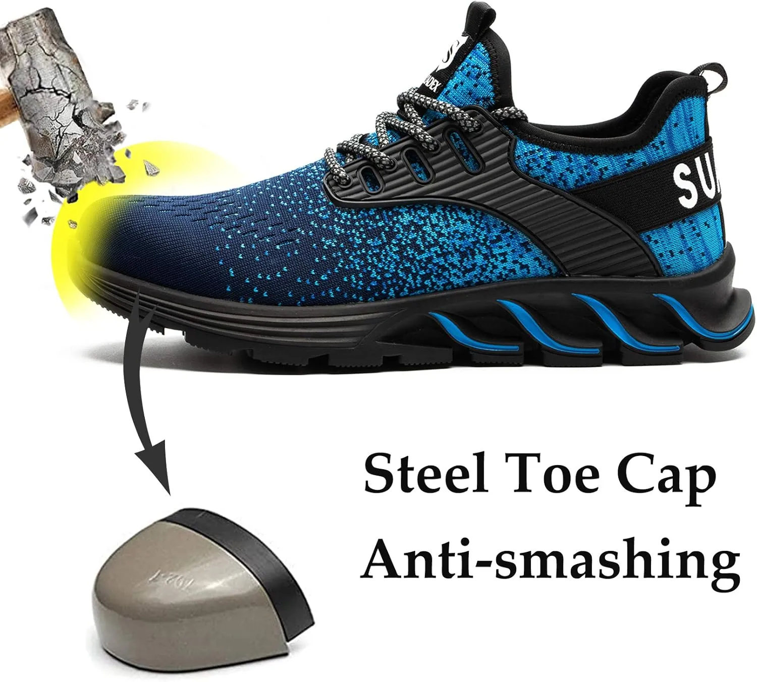 SUADEX Steel Toe Sneakers for Men Women Indestructible Work Safety Shoes Lightweight Comfortable Slip Resistant Composite Toe