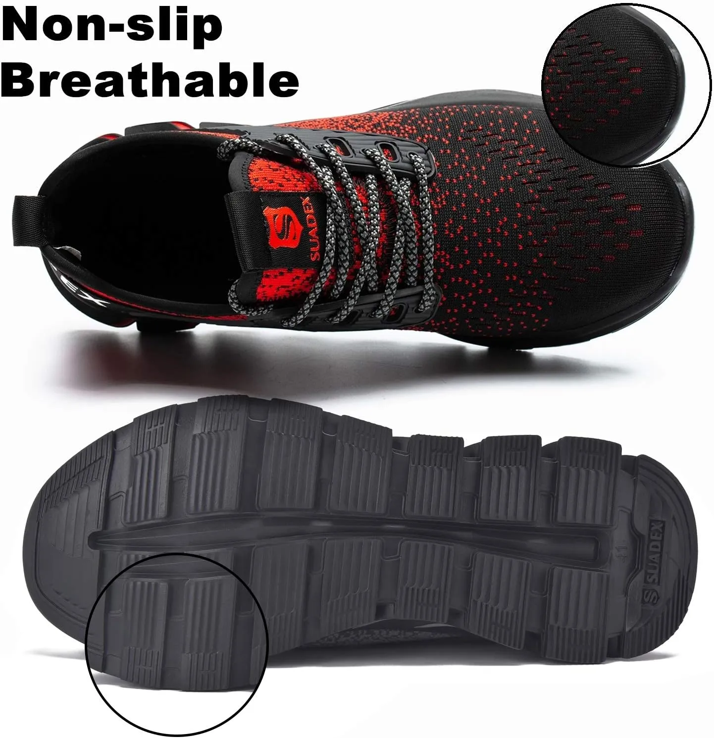 SUADEX Steel Toe Sneakers for Men Women Indestructible Work Safety Shoes Lightweight Comfortable Slip Resistant Composite Toe