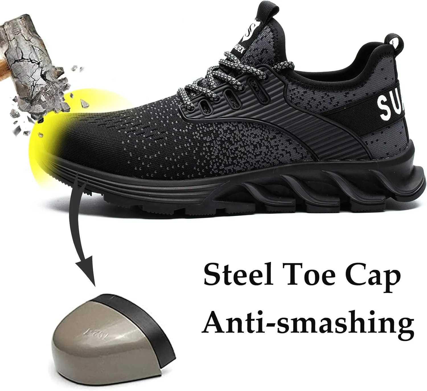 SUADEX Steel Toe Sneakers for Men Women Indestructible Work Safety Shoes Lightweight Comfortable Slip Resistant Composite Toe