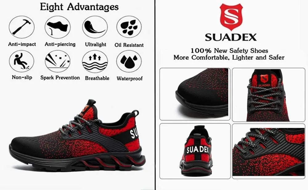 SUADEX Steel Toe Sneakers for Men Women Indestructible Work Safety Shoes Lightweight Comfortable Slip Resistant Composite Toe