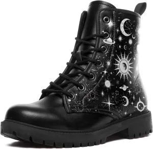 Sun and Moon Fashion Women's Ankle Boots Men's Platform Lace-up Leather Combat Booties Gift Winter Fall Dress Boots
