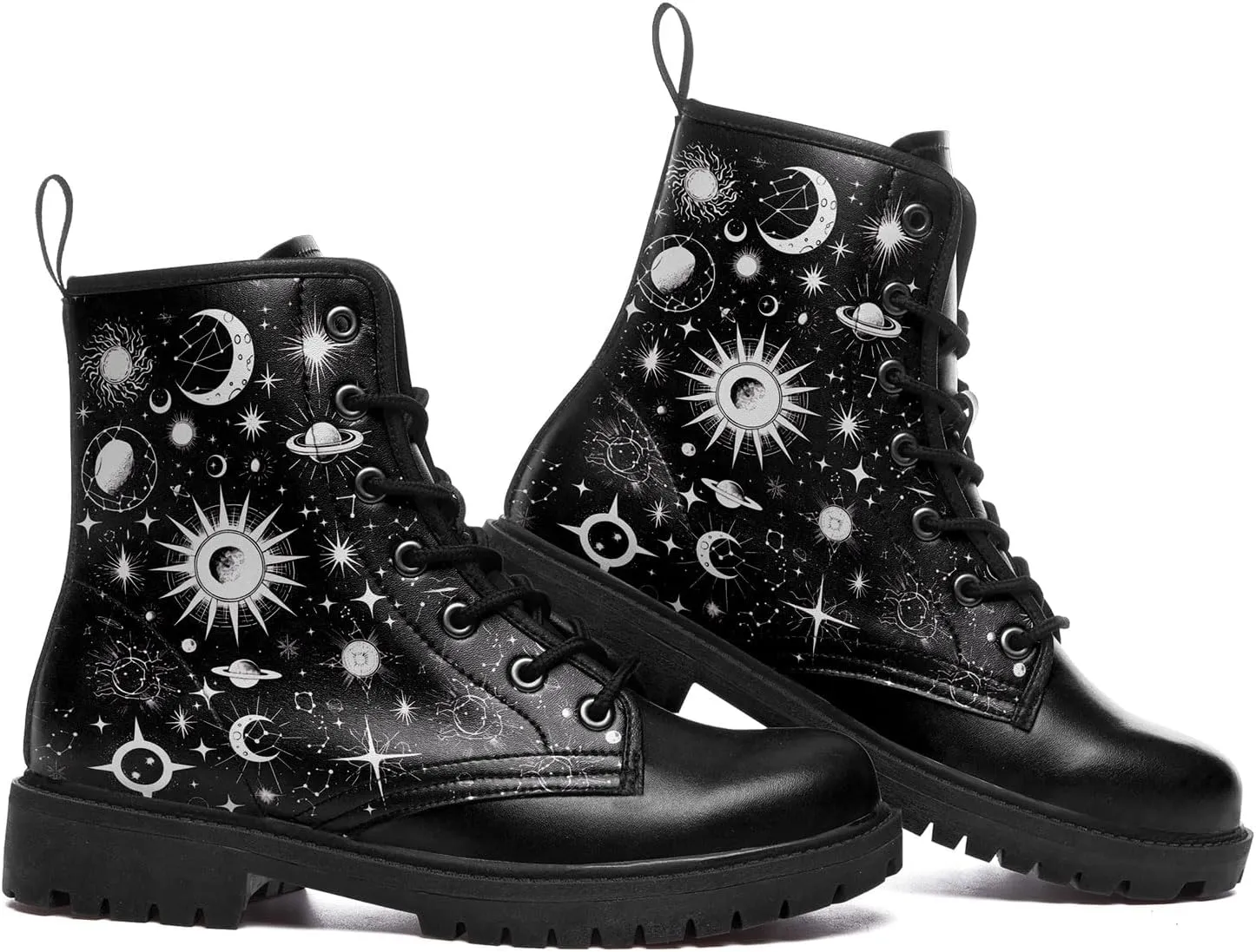 Sun and Moon Fashion Women's Ankle Boots Men's Platform Lace-up Leather Combat Booties Gift Winter Fall Dress Boots