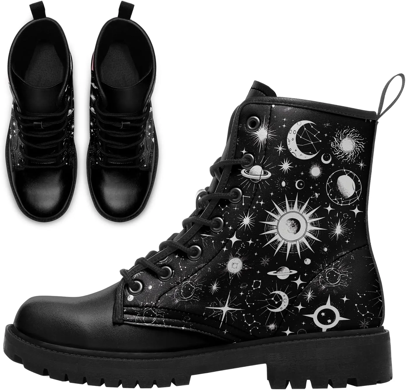 Sun and Moon Fashion Women's Ankle Boots Men's Platform Lace-up Leather Combat Booties Gift Winter Fall Dress Boots