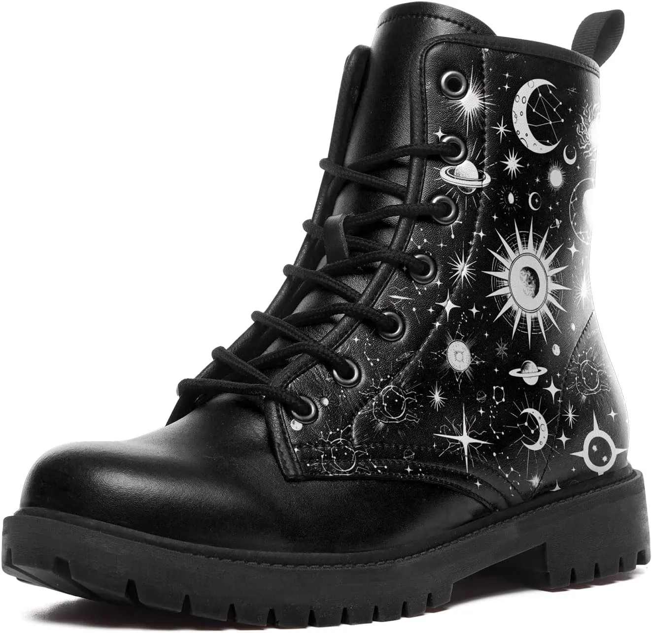Sun and Moon Fashion Women's Ankle Boots Men's Platform Lace-up Leather Combat Booties Gift Winter Fall Dress Boots