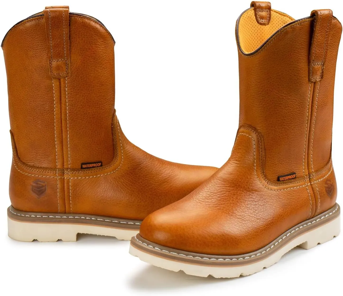 SUREWAY 10in Mens Soft/Steel Toe Waterproof Wellington Work Boot,Heavy Duty Pull On Leather Work Boots,Goodyear Welted,Full Grain Leather,Industrial Safety boot Classic Cowboy Boot,EH Rated