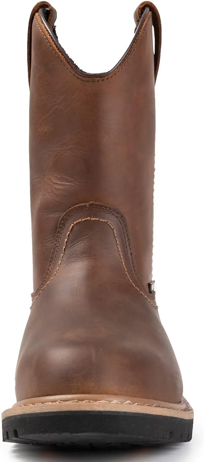 SUREWAY 10in Mens Soft/Steel Toe Waterproof Wellington Work Boot,Heavy Duty Pull On Leather Work Boots,Goodyear Welted,Full Grain Leather,Industrial Safety boot Classic Cowboy Boot,EH Rated