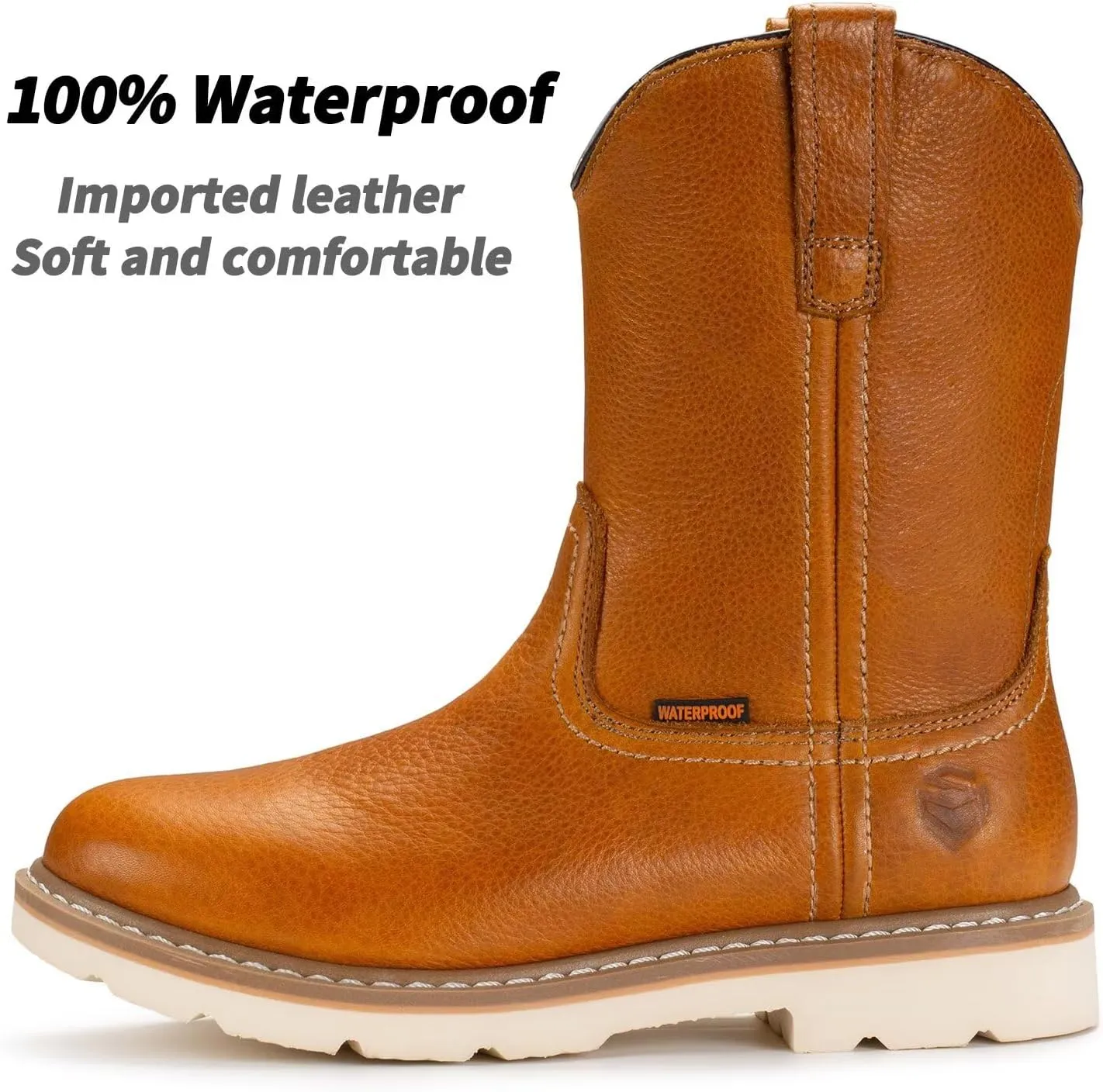 SUREWAY 10in Mens Soft/Steel Toe Waterproof Wellington Work Boot,Heavy Duty Pull On Leather Work Boots,Goodyear Welted,Full Grain Leather,Industrial Safety boot Classic Cowboy Boot,EH Rated
