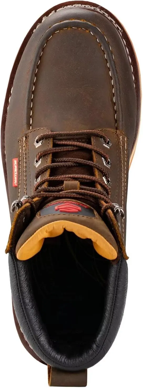 SUREWAY 6” Mens Heavy Duty Steel/Composite/Soft Toe Work Boots for Men,Comfortable & Durable,Goodyear Welt,Full Grain Leather,Oil/Slip Resistant,Wedge Moc Toe Industrial Construction Boots/Shoes