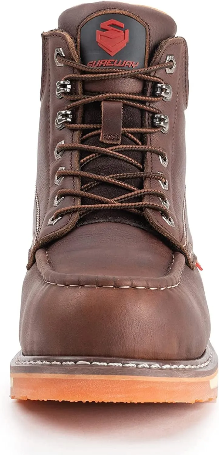 SUREWAY 6” Mens Heavy Duty Steel/Composite/Soft Toe Work Boots for Men,Comfortable & Durable,Goodyear Welt,Full Grain Leather,Oil/Slip Resistant,Wedge Moc Toe Industrial Construction Boots/Shoes