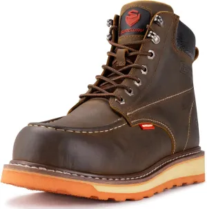 SUREWAY 6” Mens Heavy Duty Steel/Composite/Soft Toe Work Boots for Men,Comfortable & Durable,Goodyear Welt,Full Grain Leather,Oil/Slip Resistant,Wedge Moc Toe Industrial Construction Boots/Shoes