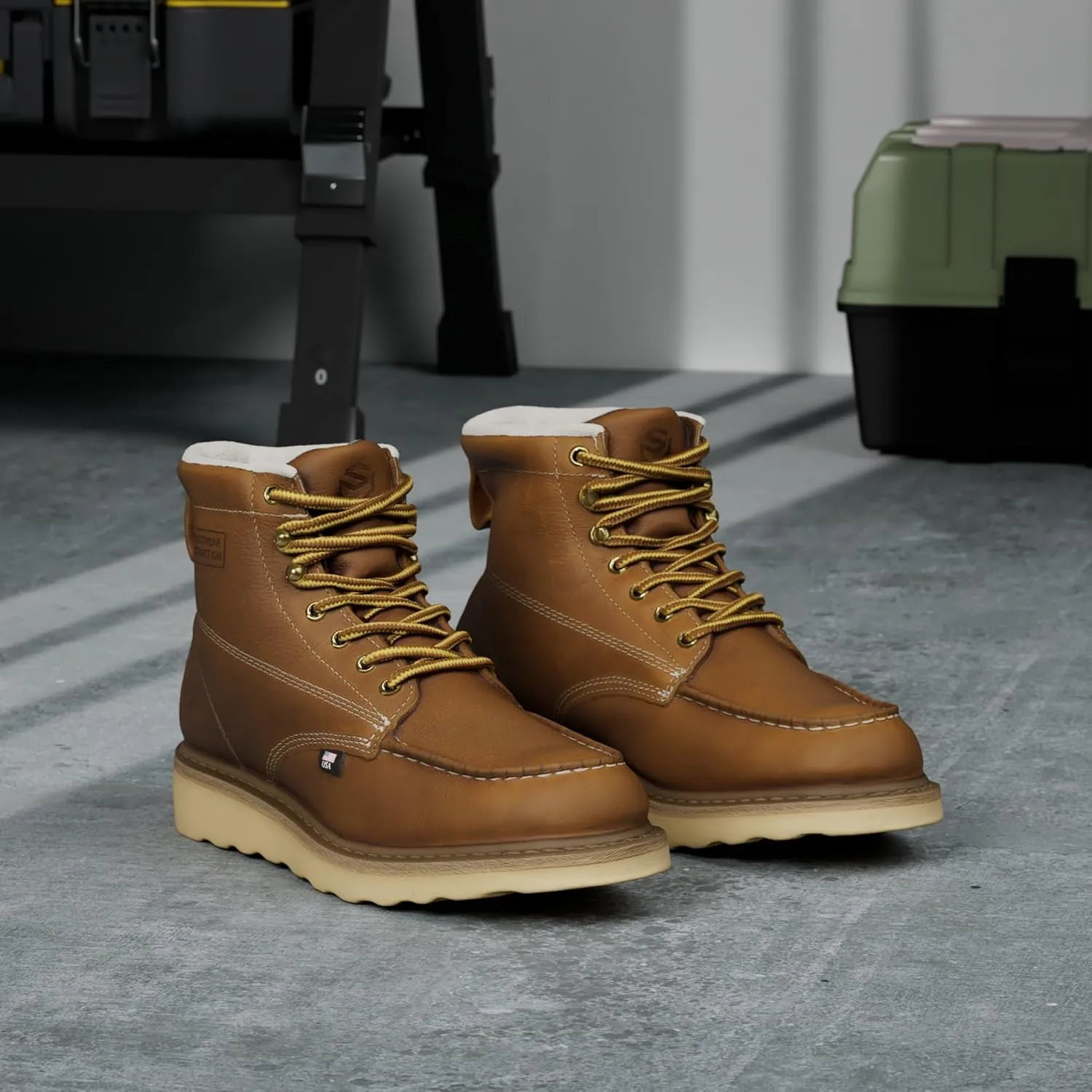 SUREWAY 6” Wedge Moc Toe Work Boots for Men - Soft Toe,Premium Full-Grain Leather,Lightweight Work Boots/Shoes,Comfort Insole,Oil/Slip Resistant,Real Goodyear,EH Rated Industrial Construction Boots