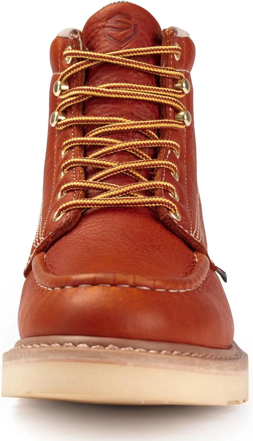 SUREWAY 6” Wedge Moc Toe Work Boots for Men - Soft Toe,Premium Full-Grain Leather,Lightweight Work Boots/Shoes,Comfort Insole,Oil/Slip Resistant,Real Goodyear,EH Rated Industrial Construction Boots