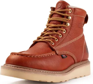 SUREWAY 6” Wedge Moc Toe Work Boots for Men - Soft Toe,Premium Full-Grain Leather,Lightweight Work Boots/Shoes,Comfort Insole,Oil/Slip Resistant,Real Goodyear,EH Rated Industrial Construction Boots