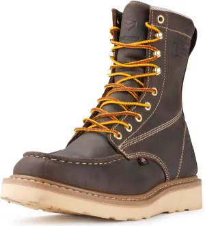 SUREWAY Mens 8 in Wedge Moc Soft/Steel Toe Work Boots for Men,Full-Grain Leather,Goodyear Welt,EH,Safety Industrial Construction Boots/Shoes for Women,Waterproof Soft Toe BROWN,Size 13
