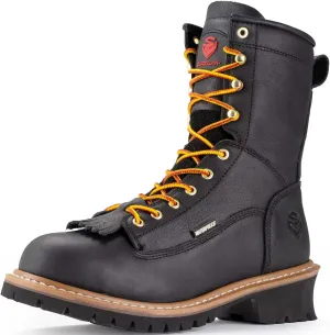 SUREWAY Men's 8" Waterproof Steel-Toe Logger Work Boot,Superior Oil/Slip Resistant,Thicker Full Grain Leather,Wedge Rubber Sole,EH Rated
