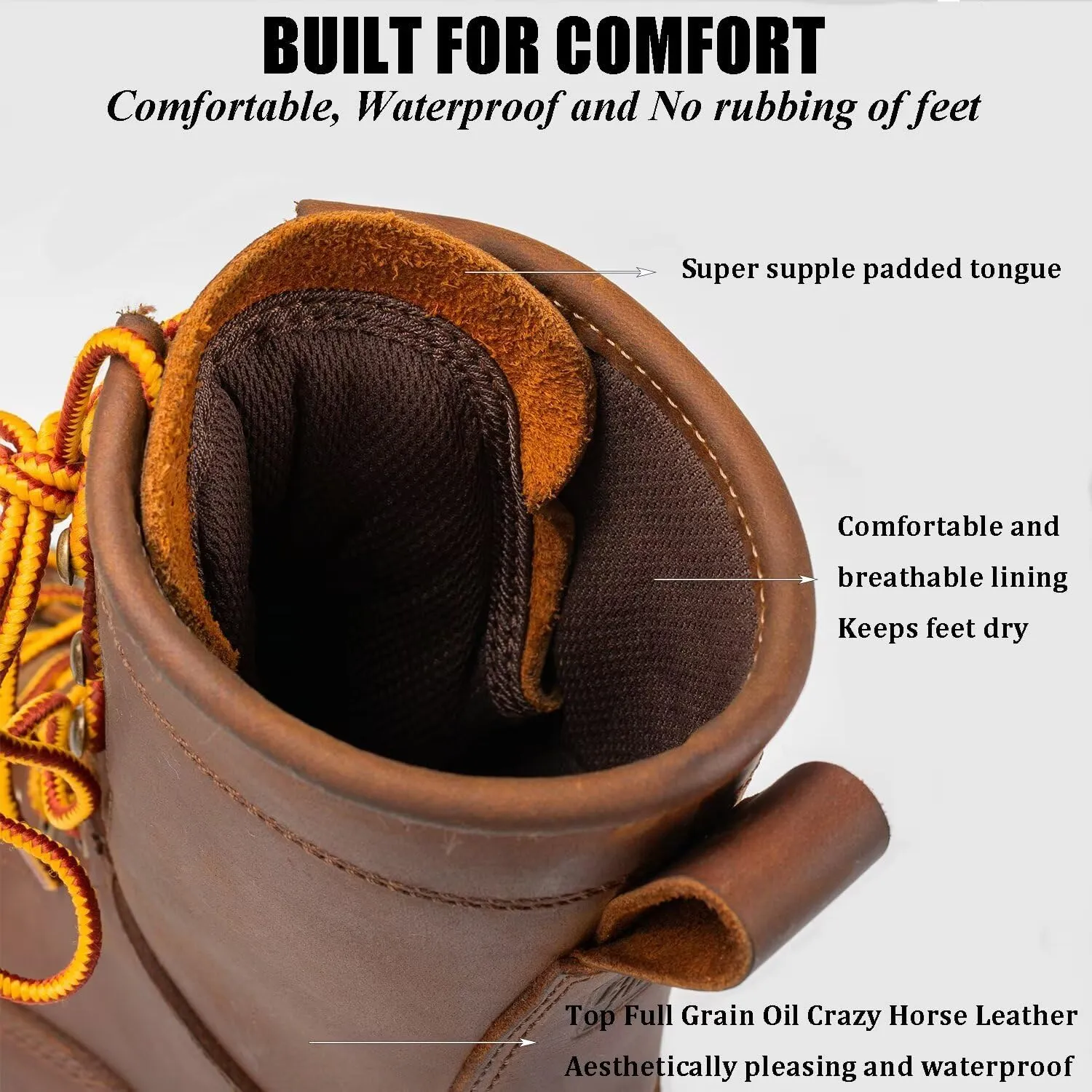 SUREWAY Men's 8" Waterproof Steel-Toe Logger Work Boot,Superior Oil/Slip Resistant,Thicker Full Grain Leather,Wedge Rubber Sole,EH Rated