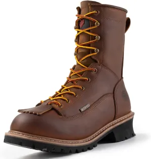 SUREWAY Men's 8" Waterproof Steel-Toe Logger Work Boot,Superior Oil/Slip Resistant,Thicker Full Grain Leather,Wedge Rubber Sole,EH Rated