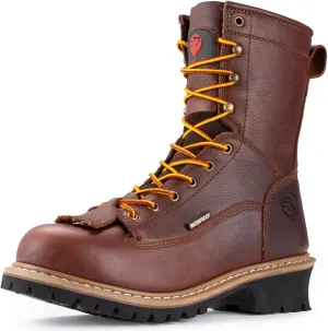 SUREWAY Men's 8" Waterproof Steel-Toe Logger Work Boot,Superior Oil/Slip Resistant,Thicker Full Grain Leather,Wedge Rubber Sole,EH Rated