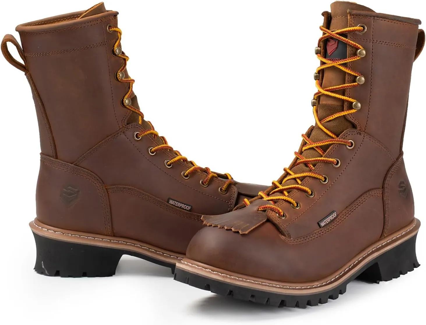 SUREWAY Men's 8" Waterproof Steel-Toe Logger Work Boot,Superior Oil/Slip Resistant,Thicker Full Grain Leather,Wedge Rubber Sole,EH Rated
