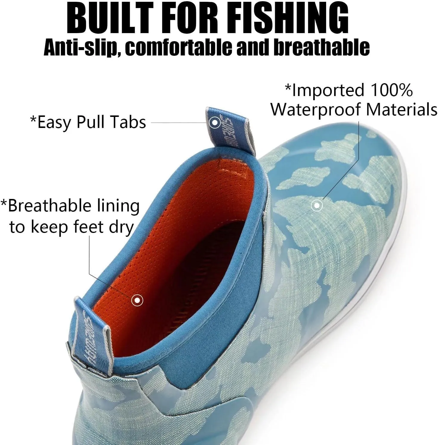SUREWAY Men's Ankle Fishing Deck Boots for Men-Waterproof,Professional Non-Slip Soles for Wet Slippery Surface,Neoprene Rubber Rain Boot/Shoes for Hunting Boating Gardening
