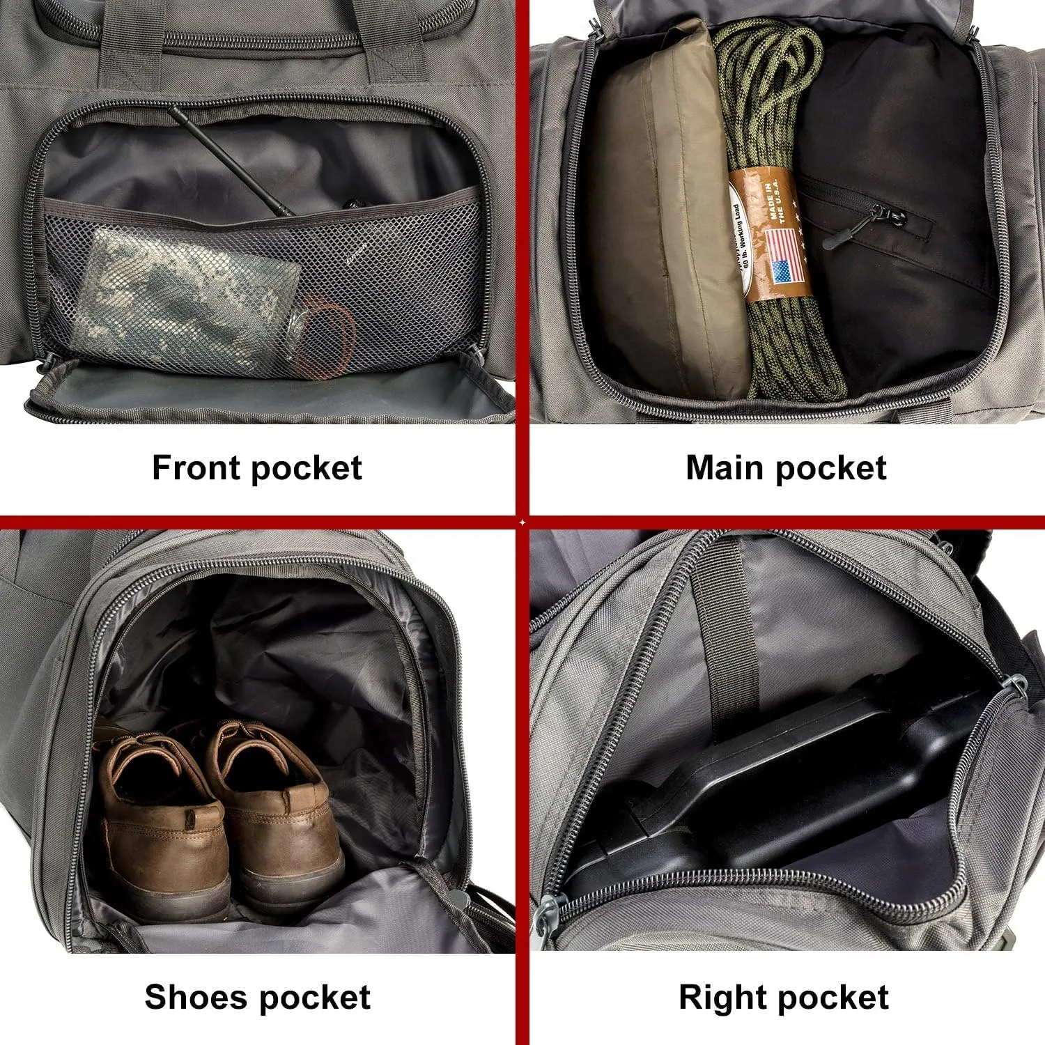 Tactical Travel Duffle Bag with Shoes Compartment Weekender Bags Carry On Overnight Bag For Men and Women Gym Sports Tote Pocket