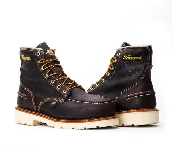 Thorogood 1957 Series 6” Waterproof Steel Toe Work Boots for Men - Full-Grain Leather with Moc Toe, Comfort Insole, and Slip-Resistant Heel Outsole; EH Rated