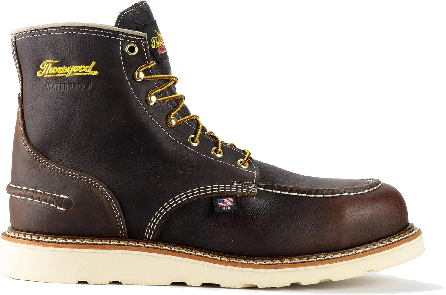 Thorogood 1957 Series 6” Waterproof Steel Toe Work Boots for Men - Full-Grain Leather with Moc Toe, Comfort Insole, and Slip-Resistant Wedge Outsole; EH Rated