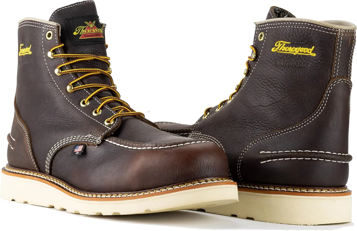 Thorogood 1957 Series 6” Waterproof Steel Toe Work Boots for Men - Full-Grain Leather with Moc Toe, Comfort Insole, and Slip-Resistant Wedge Outsole; EH Rated