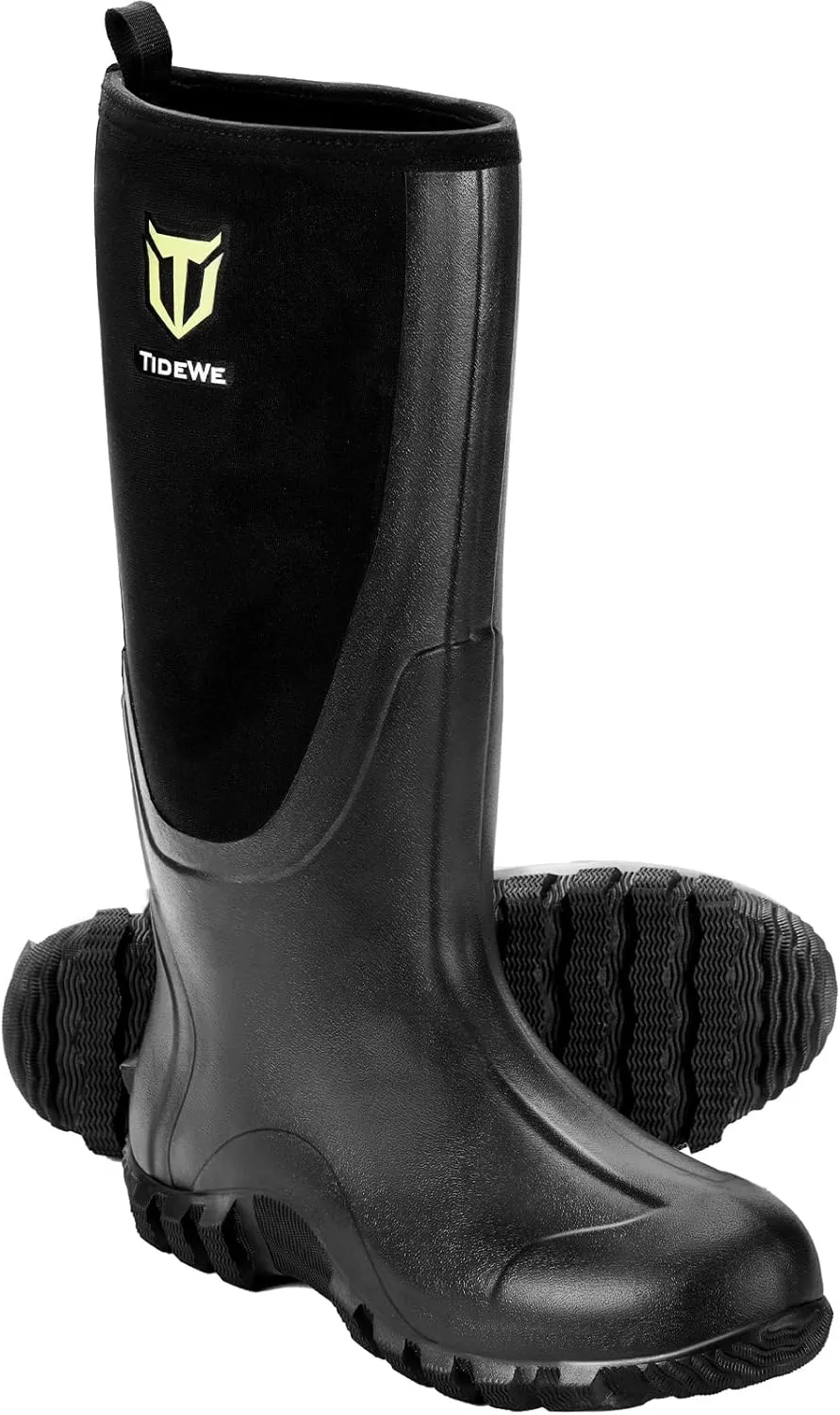TIDEWE Rubber Boots for Men Multi-Season, Waterproof Rain Boots with Steel Shank, 6mm Neoprene Sturdy Rubber Outdoor Hunting Boots (Black, Brown, Next Camo G2)