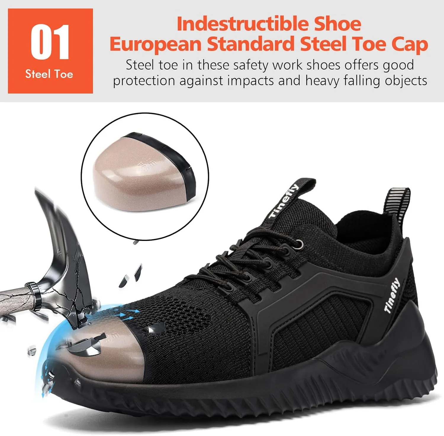 Tinefiy Steel Toe Shoes for Women Work Sneakers Lightweight Comfortable Safety Toe Slip On Puncture Proof Footwear Indestructible Shoe