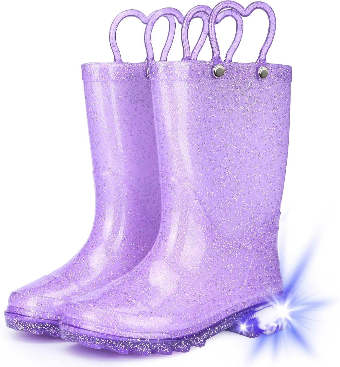 Toddler Rain Boots Girls Rain Boots - Glitter Light Up Kids Rain Boots with Easy-On Handles Lightwight Waterproof Rain Shoes(Toddler/Little/Big kids)