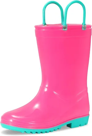 Toddler Rain Boots,Waterproof Kids Rain Boots with Easy-on Handles for Boys and Girls