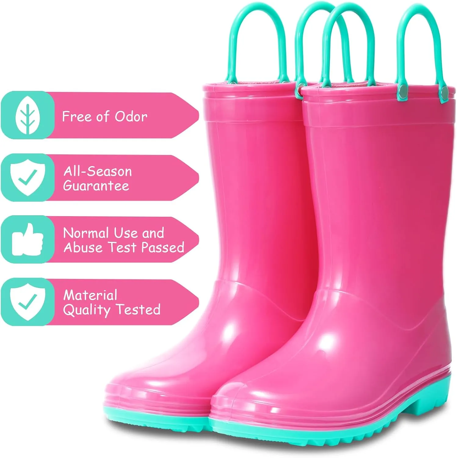 Toddler Rain Boots,Waterproof Kids Rain Boots with Easy-on Handles for Boys and Girls