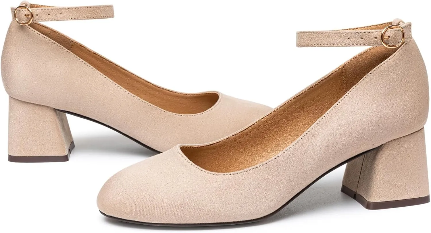 Trary Women's Chunky Low Heels Closed Round Toe Block Heels Mary Jane Shoes Adjustable Ankle Strap Pumps Comfortable Loafers Casual Dress Wedding Work Heels for Women