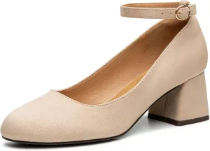 Trary Women's Chunky Low Heels Closed Round Toe Block Heels Mary Jane Shoes Adjustable Ankle Strap Pumps Comfortable Loafers Casual Dress Wedding Work Heels for Women